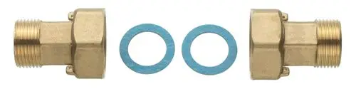 Brass fittings von Danfoss mit zwei blauen Dichtungsringen, geeignet für den Einsatz in Wärmezählersystemen, in neutralem Hintergrund angeordnet.
